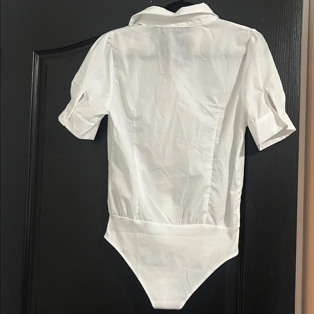 Allegra K Women's Bodysuit Button Down Collared Short Sleeve  S 845-11 - Picture 8 of 8